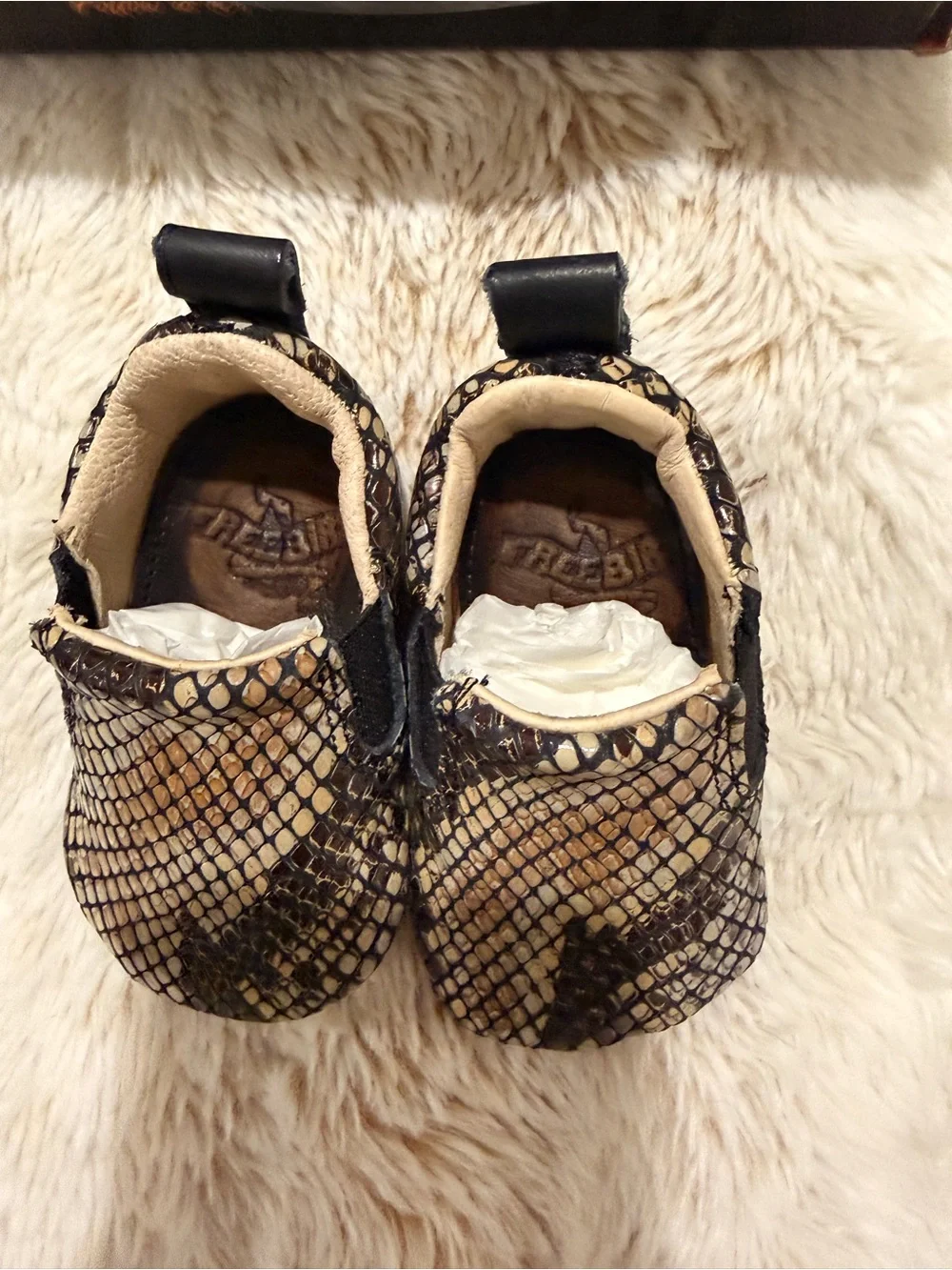 RARE Freebird Baby Kicks Blue Snake Leather Shoes 0-3 Months NIB + Box & Bag